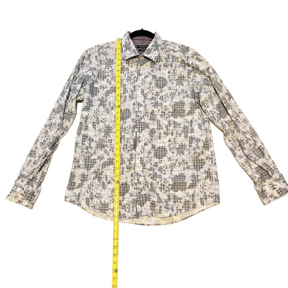 Bugatchi Long Sleeve Flip Cuff Shaped Fit Shirt Gray Floral Leaves Large - Picture 6 of 16